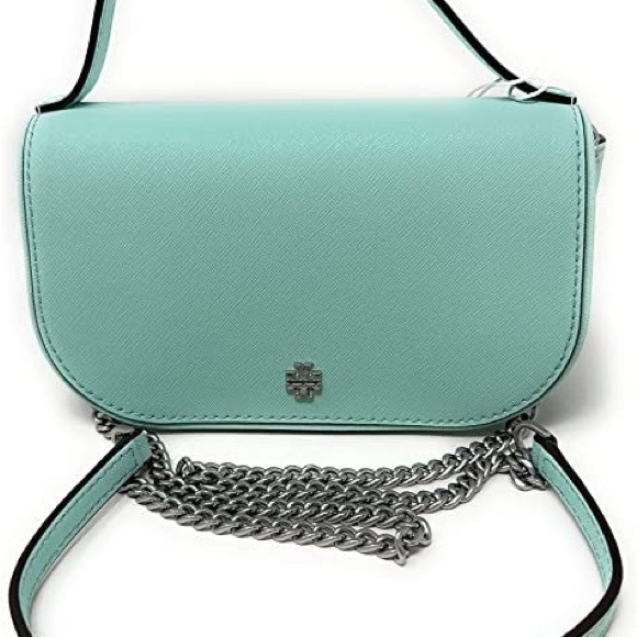 authentic Tory Burch soft aqua  Crossbody Bag with Silver hardware $200 - Picture 1 of 9